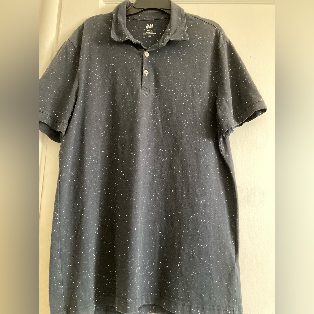 H&M Gray Polo Shirt Cotton Blend Classic Style